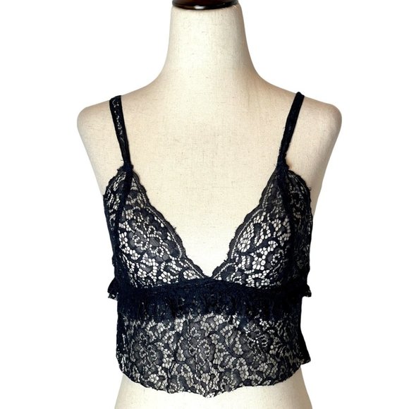 Zara Other - Zara Trafaluc Collection Black Spaghetti Strap Sheer Lace V Neck Cami Bralette